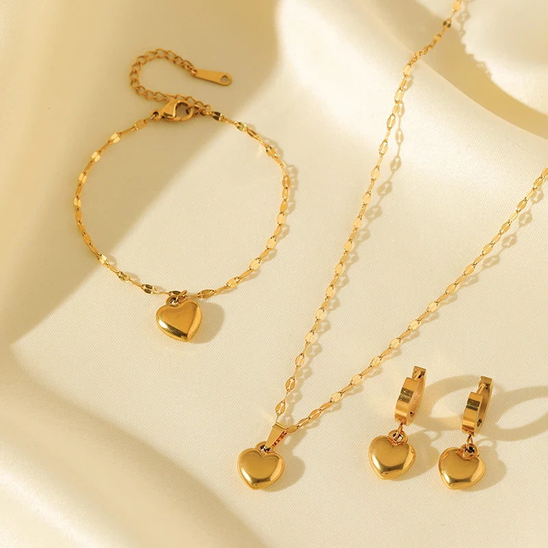 Heart Love Necklace Bracelets Earrings